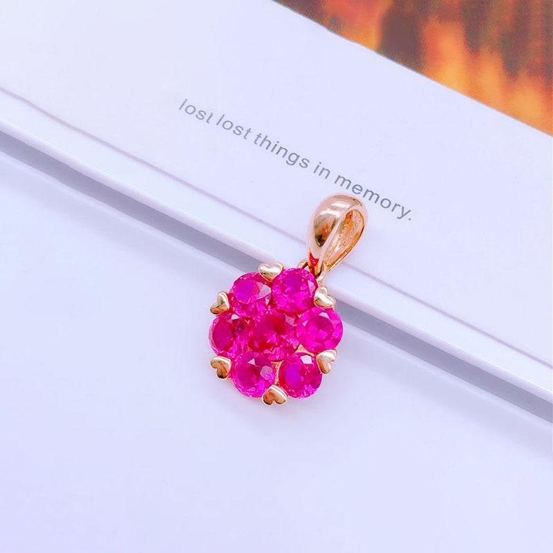Exquisite Russian Purple Gold Red Flower Pendant Rose Gold Plated Ruby Flower Pendant Fresh Jewelry Women (single pendant)
