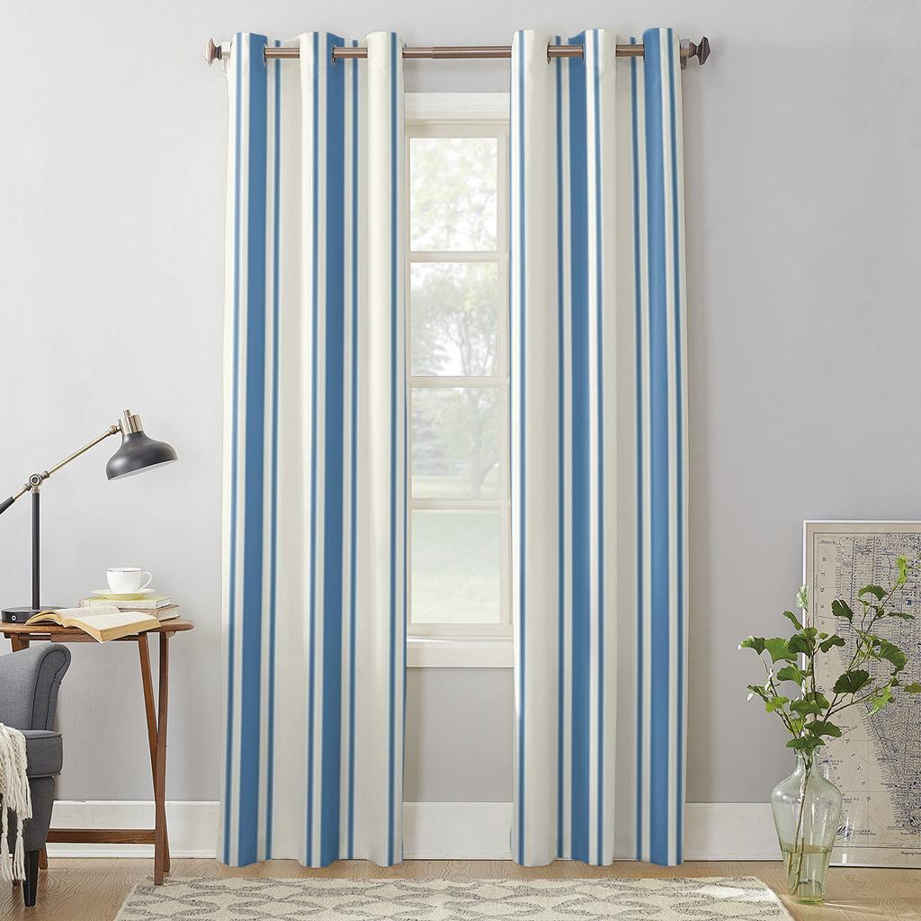 Nadelstreifen-Fenstervorhänge in dunkler Marineblau für Wohnzimmer, Luxus-Schlafzimmer-Dekor, Vorhänge, Küchenfenster-Behandlungen, Vorhänge