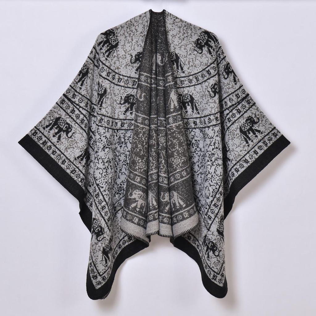 Sciarpa Autunnale e Invernale, Scialle da Viaggio Versatile a Quadri da Donna, Mantello Spaccato Spesso Etnico in Imitazione Cashmere