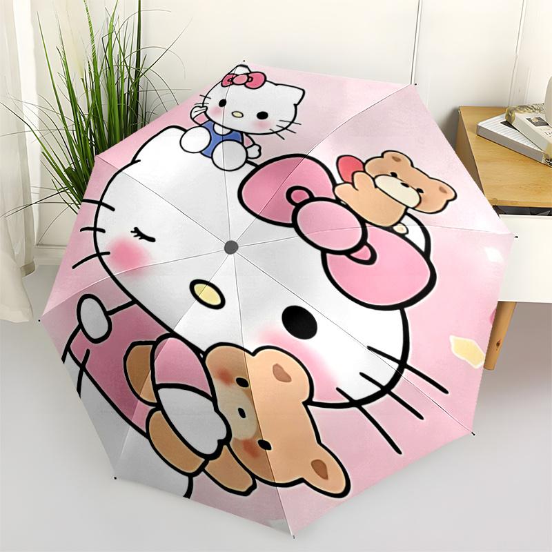 1pc Hello Kitty Automatic Folding Umbrella - Portable Tri-Fold Design with 8-Bone Iron Frame, Perfect for Outdoor Use, Festive Gifts, Travel, Daily Us