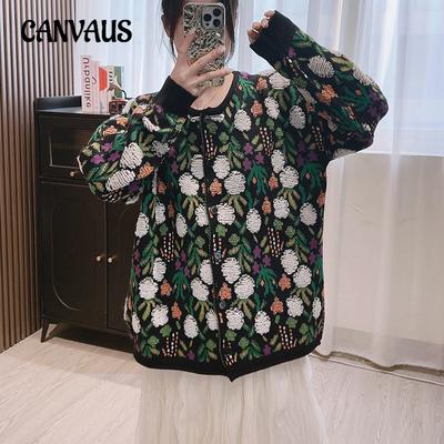 Sonbahar ve Kış Tatlı Nakışlı Çiçek Kazak Kadın Gevşek Tek Sıralı Örme Hırka