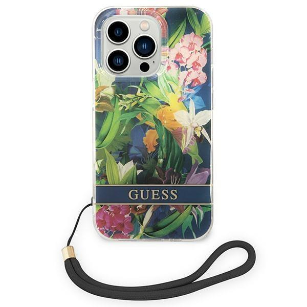 Guess Guohcp14Lhflsb Iphone 14 Pro 6,1 Niebieski/Blue Hardcase Flower Strap