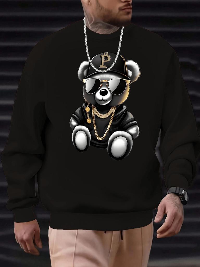Men's Autumn 2025 Rich Bear Trendy Sunglasses Print Hoodie