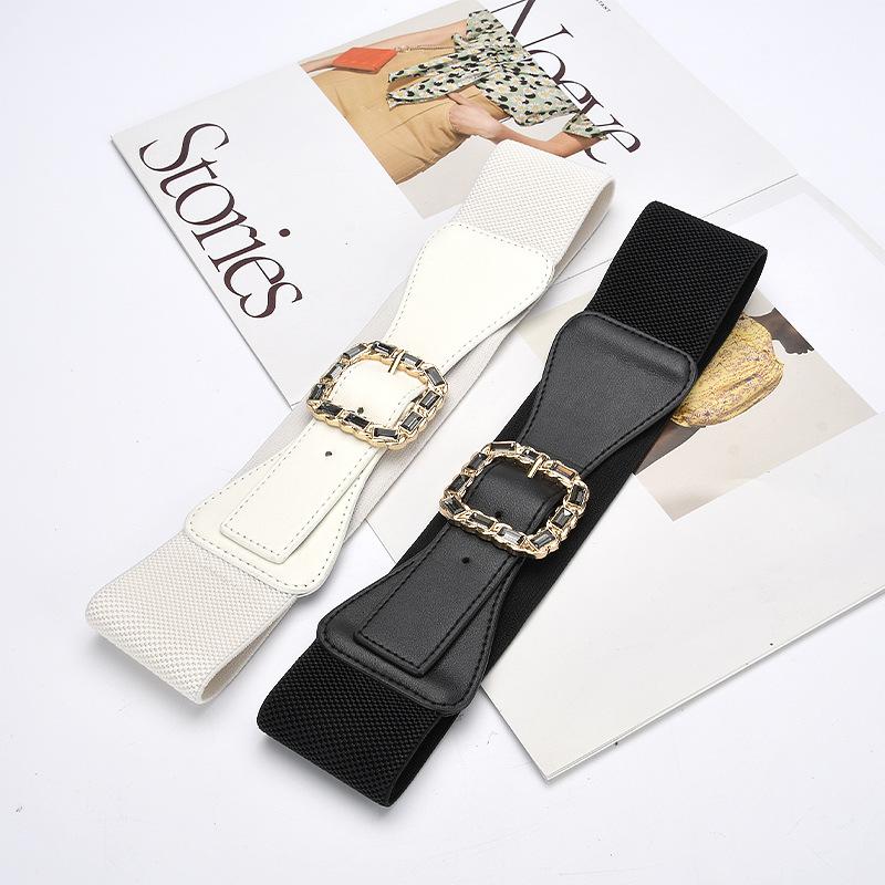 Leather Wide Waist Seal Decoration Versatile Ins Style with Dress Suit, Elastic Stretch Pin Buckle Belt Coat Belt