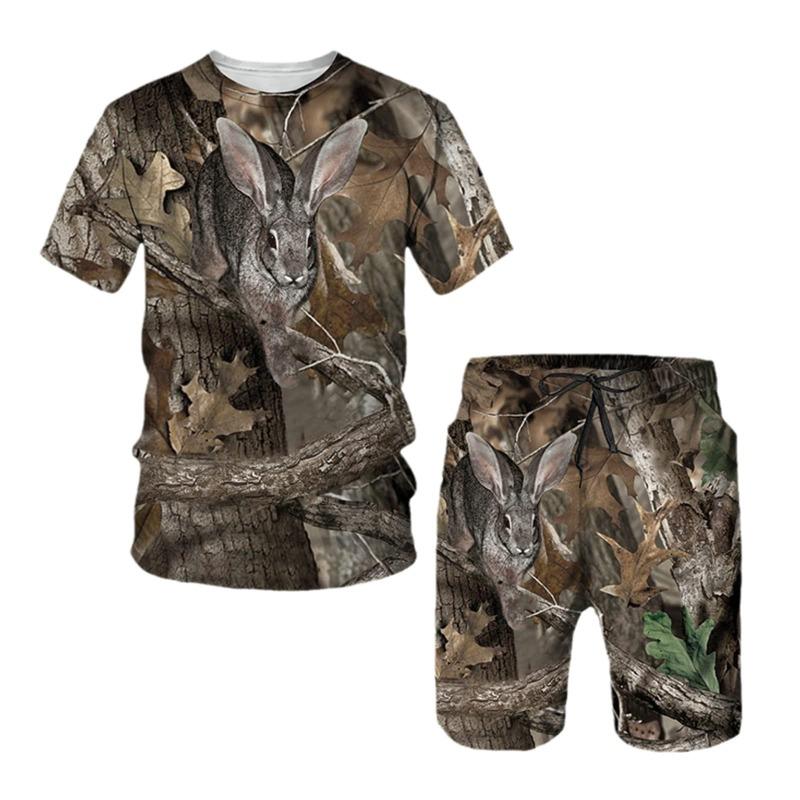 Camo Hunting Animal Tracksuit Camouflage 3D Print Men Fashion Short Sleeve T-Shirts Shorts Sets Streetwear Sportswear Kids Suits