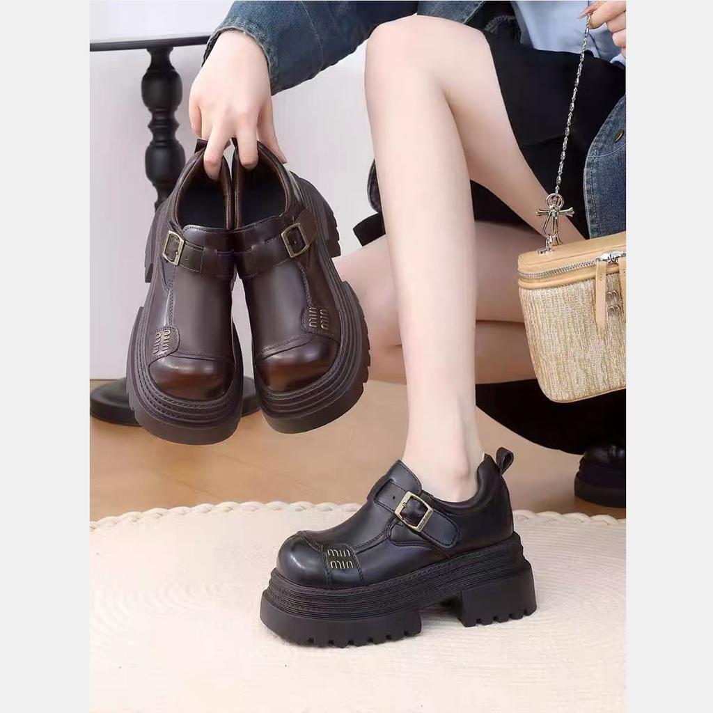 Muffin platform retro British style big head small leather shoes commuting simple and versatile loafers women's 2024 spring new models
