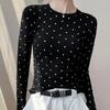 Korean Style Round Neck Polka Dot Long Sleeve T-shirt for Women Autumn Winter New Slim Fit Inner Layering Shirt Top