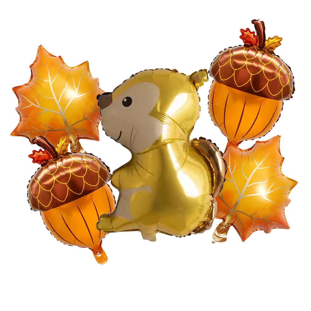 5pcs Maple Leaf Pine Cones Foil Balloons Autumn Squirrel Fox Animals Balloon Thanksgiving Supplies Brithday Party Decoration