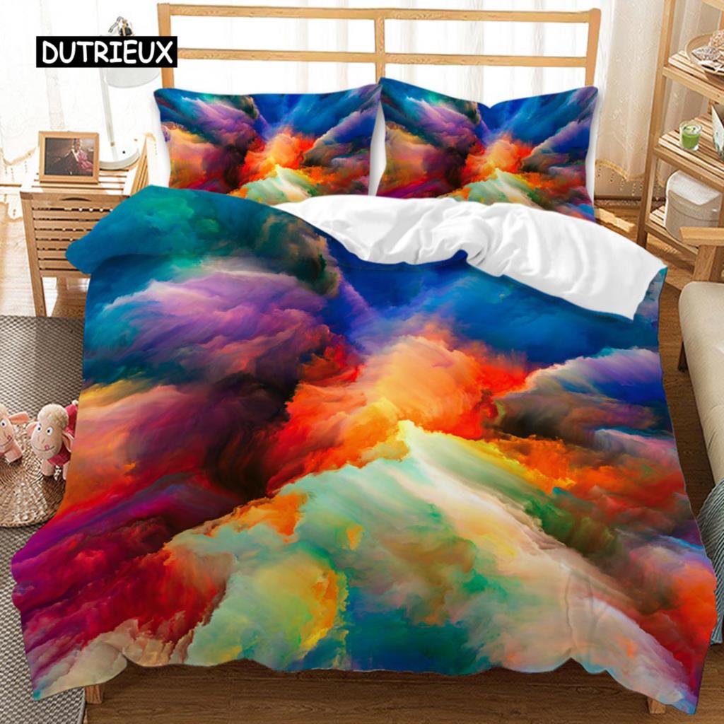 Bettbezug-Set mit geometrischem Muster, abstrakte bunte geometrische Figuren, Bettwäsche-Set, Doppel-, Queen- und King-Size-Bett, Polyester-Quilt-Abdeckung