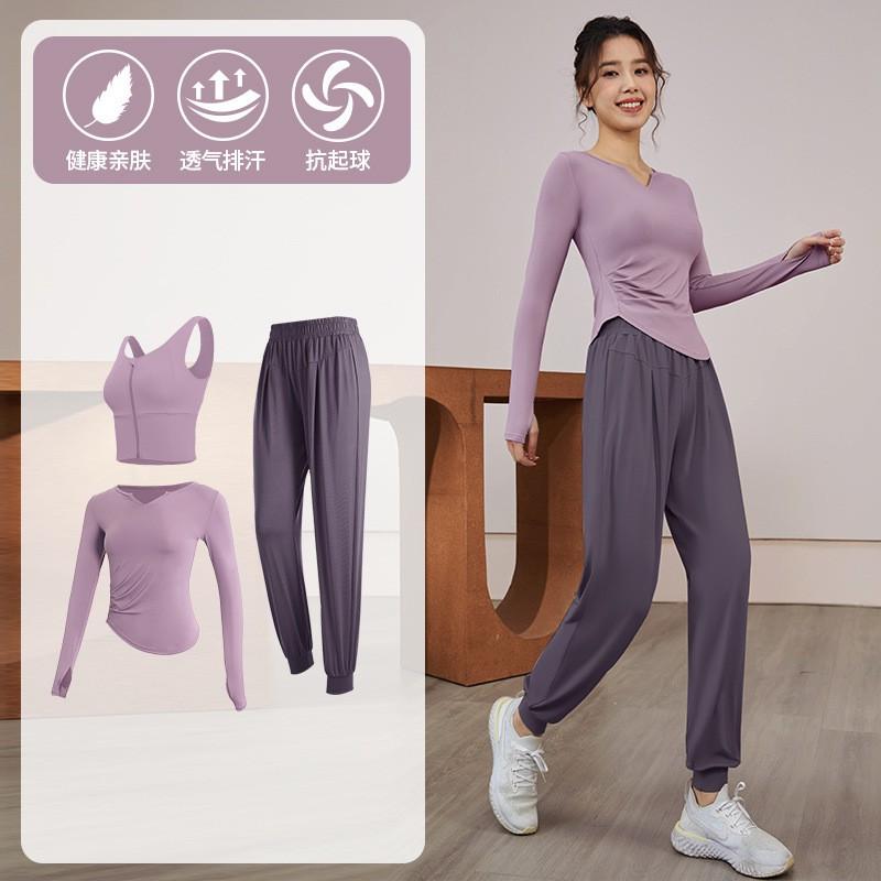 Womens Quick-Dry Fitness Set Gym Yoga Running Long Sleeve Top Pants Sportswear