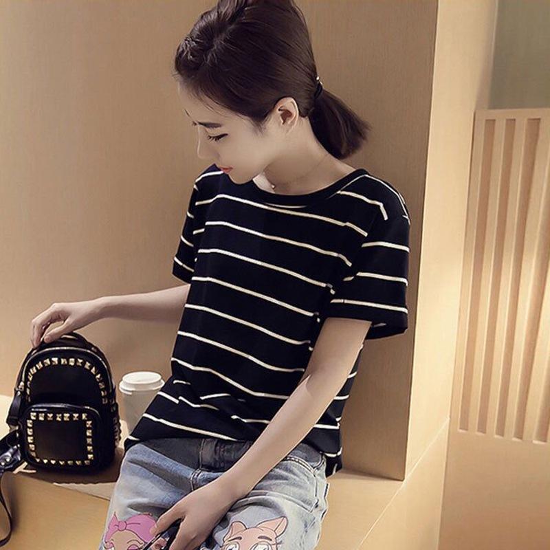 

Полосатые футболки с коротким рукавом и круглым вырезом, женские свободные тонкие студенческие футболки, женские повседневные женские топы XL