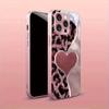 Pink Leopard Heart Pattern Metallic Paint Glass Hard Phone Case For iPhone 17 Air 17 16 15 14 13 12 11 Pro Max Plus 16E Cover