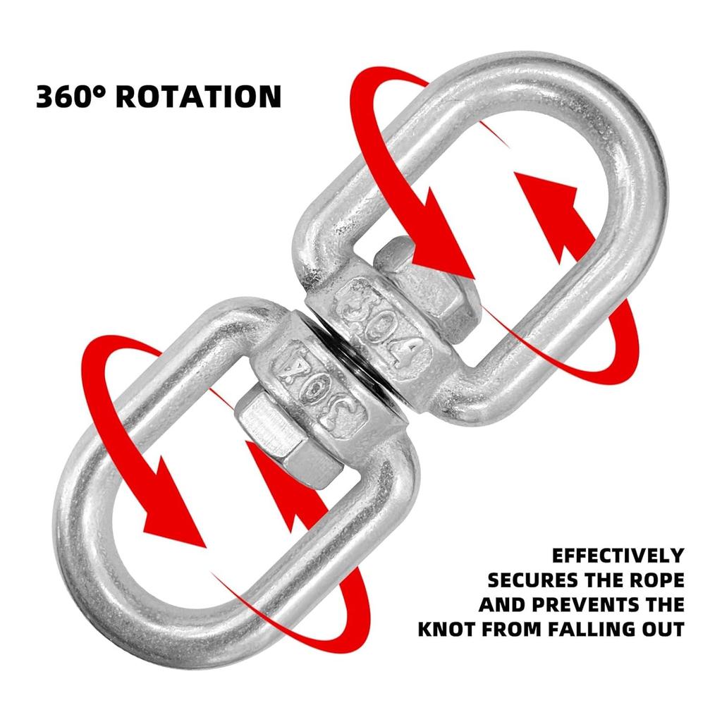 12Pcs M6 Swivel Ring Double Ended Swivel Eye Hook with M6 Snap Hooks, Stainless Steel Eye to Eye Heavy Duty Swivel Ring Kit for Web Tree Swing
