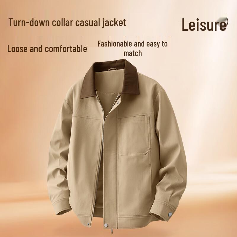 GENIOLAMODE Men's Color-block Retro Workwear Jacket