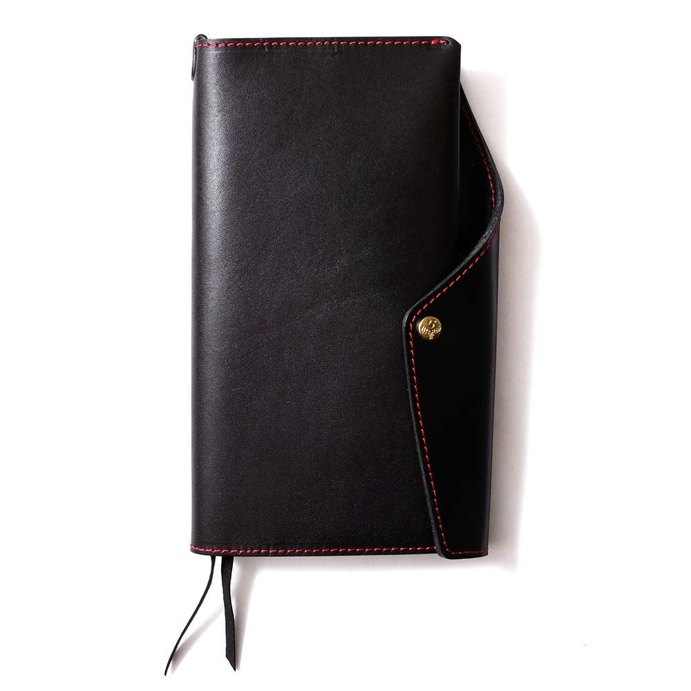 

Чехол для блокнота Hobonichi Weeks MEGA из натуральной кожи Tochigi Leather Slim Deformed Business, сделано в Японии, черный с красной нитью Fukuro [HUKURO] для мужчин