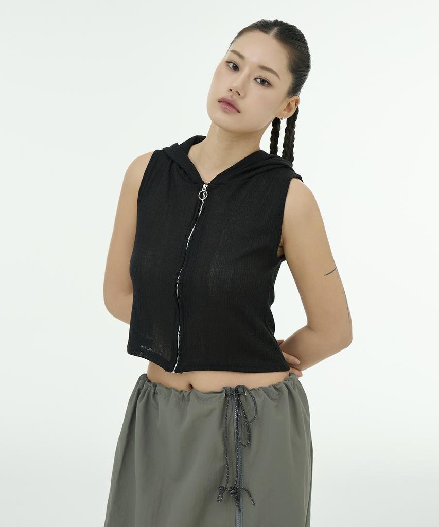 Muttlett Linen Knit Hood Vest - Black