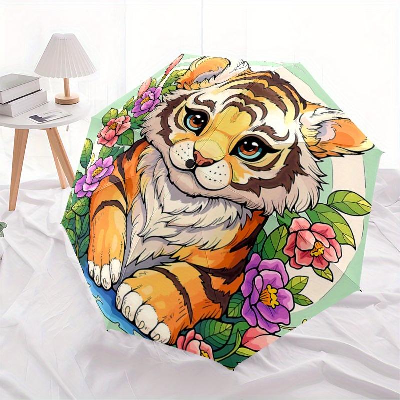 

1pc Lovely Tiger Automatic Opening and Closing Folding - A Good Choice for Gifts, Fashionable and Convenient Umbrella With Cute Cartoon Char
