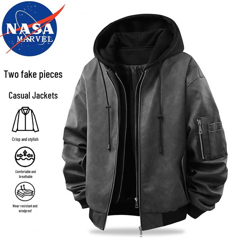 NASA MARVEL Men's Faux Two-Piece Hooded Casual Jacket