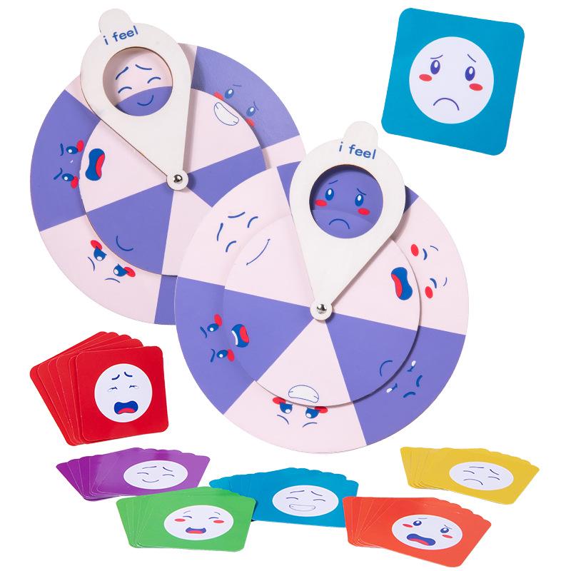 Wooden Expression-Changing Face Turntable Puzzle Game for Children's Concentration and Early Education.