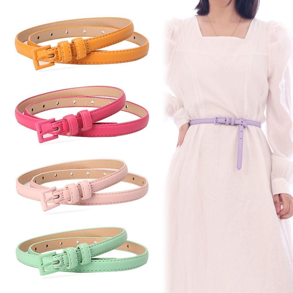 Pu Leather Candy Color Belt Elegant Dress Waistband Retro Thin Waist Belt  Girls
