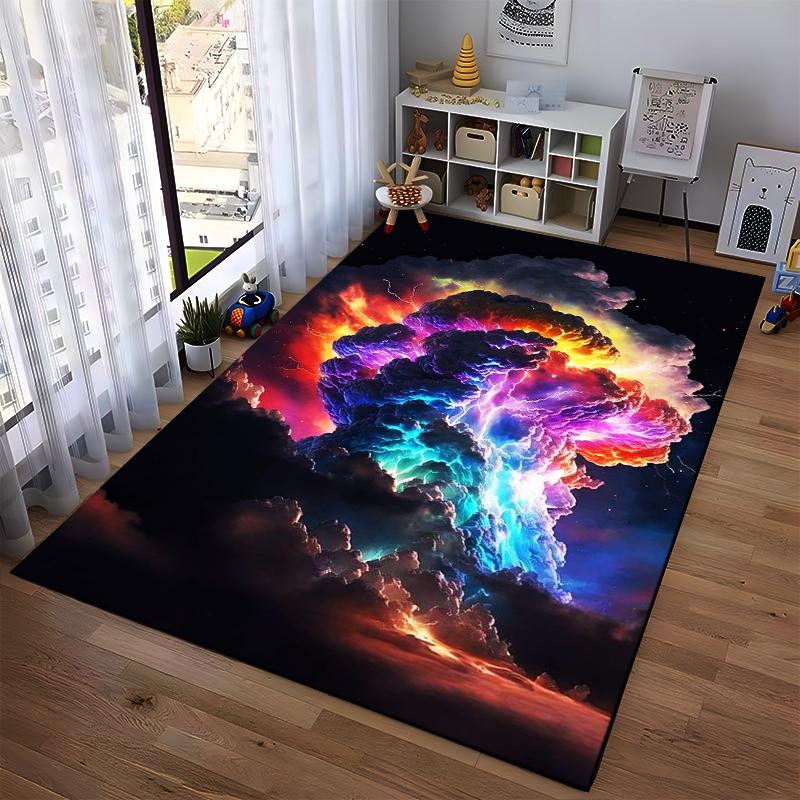 Colorful Abstract Cloud Carpet with Vivid Lightning and Dark Sky Design Suitable for Use As an Anti-slip for Living Room Bedroom Sofas