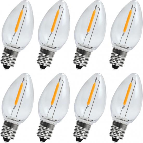 KLY LED Night Light Bulbs, C7 Shatterproof Replacement Led Bulb for String Light, E12 Base Salt Lamp Bulbs, 0.6W Equivalent To 7W, Warm White 2200K,