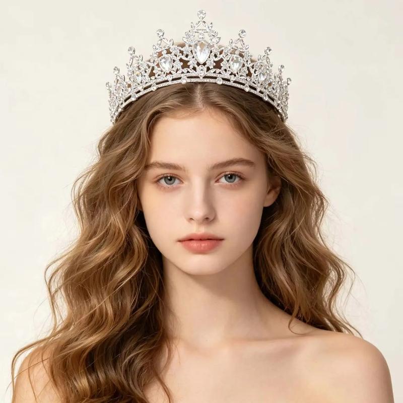 Wedding Hair Tiara Crystal Bridal Tiara Crown Silver Color Diadem Veil Tiaras Wedding Hair Accessories Headpieces Head Jewelry