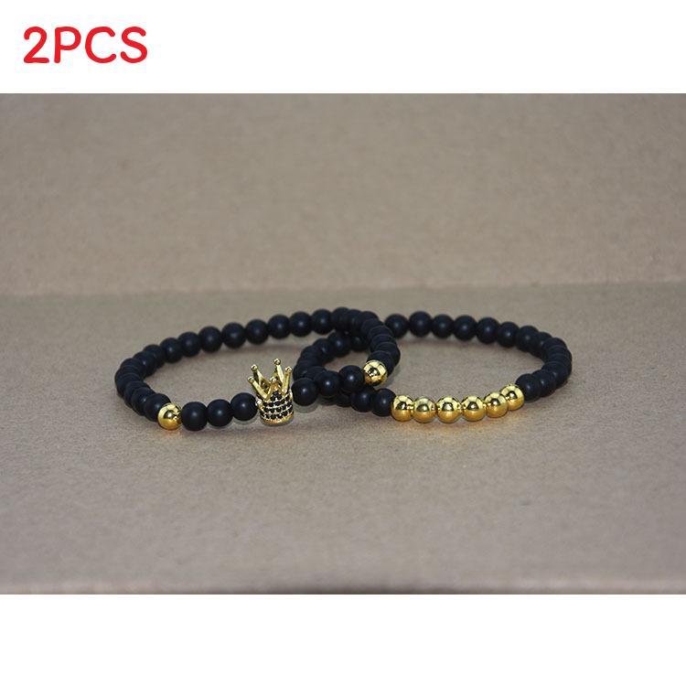 Elegant Copper Bead Bracelet With Micro Paved Zirconia Crown For Couples And Gift Giving
