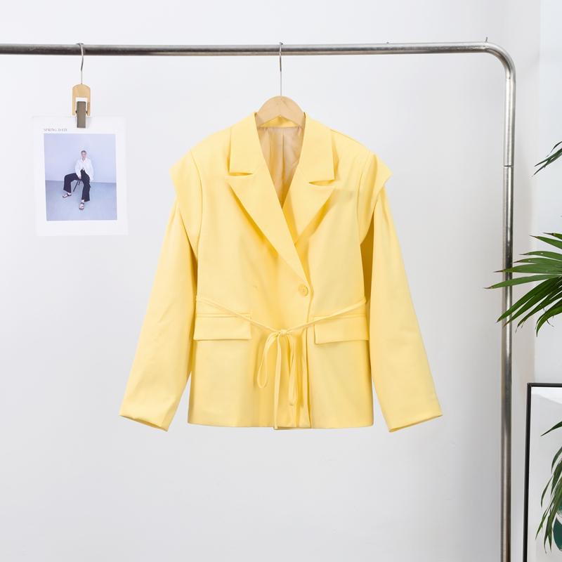 Lace Up Shoulder Pad Blazer Coat Women Elegant Turn-down Collar Long Sleeve Pockets Slim Fit Coats Chic Ladies Commute Outerwear