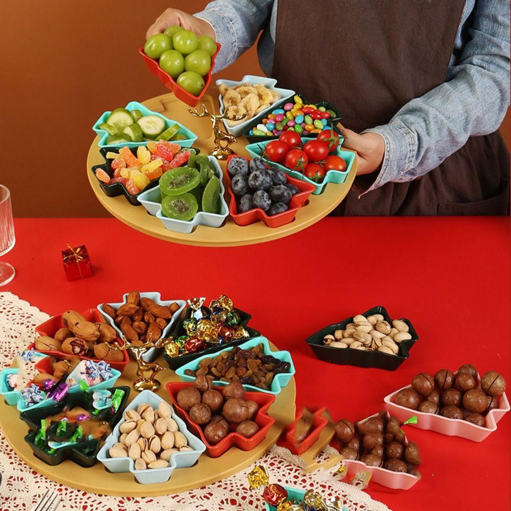 Plastic Fruit Plate Christmas Tree Shape Lazy Snack Box Serving Tray Candy Dish  Picnic