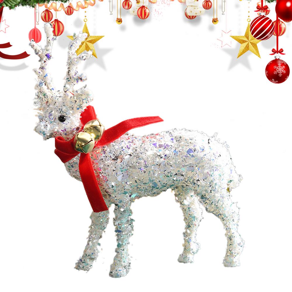 Christmas Deer Figurines Glittering Reindeer Sculpture Christmas Deer Decorations Indoor Wear Scarf For Home Winter Holiday