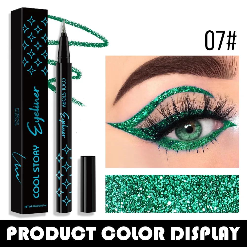 6-Color Waterproof Glitter Eyeliner Pen Long-Lasting Quick-Dry Diamond Shining Eye Shadow Stick for Big Eye Makeup