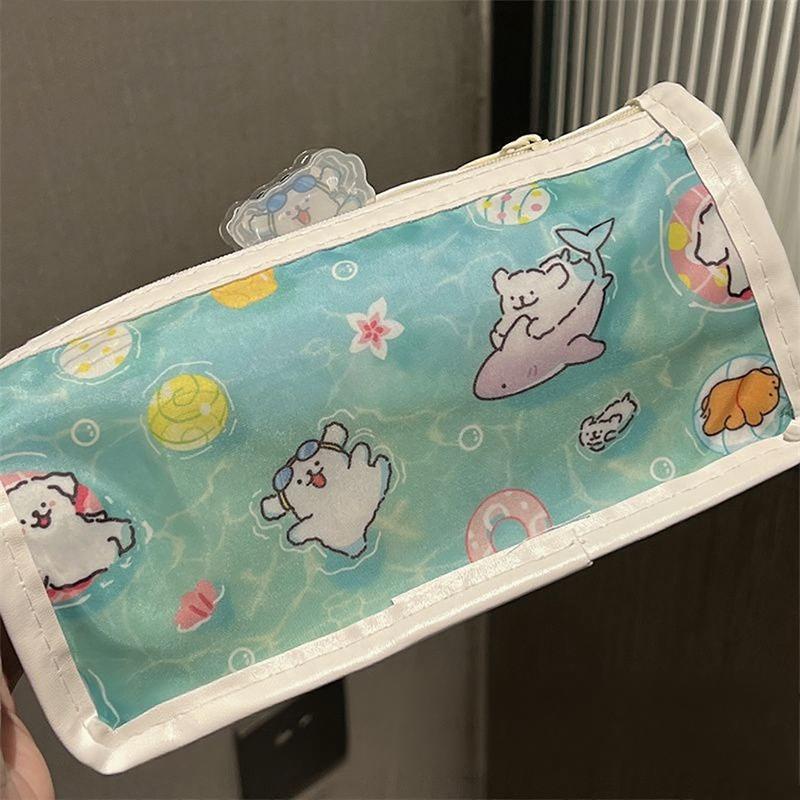 Swimming Line Puppy Double-layer Pencil Case Transparent Love Wind Double-layer Large-capacity Student Stationery Storage Pencil Case