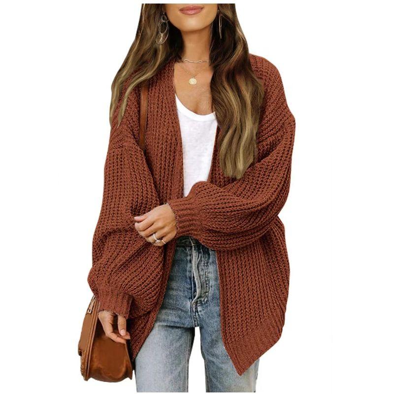 Spring, Autumn and Winter New Cross-Border New Solid Students Fashion Loose Vintage sweater Outerwear Leisure Knit cardigan Women