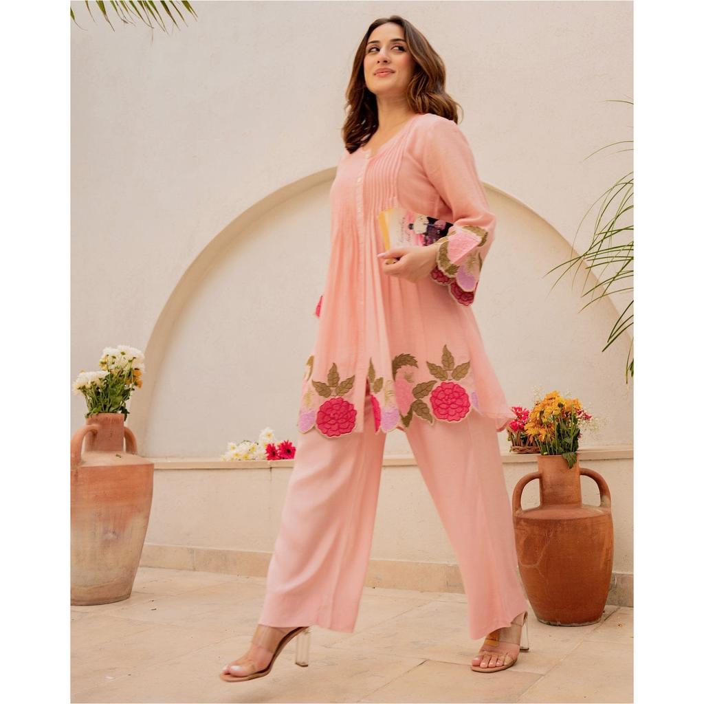 Beautiful Embroidery Kurta Pant Cord Set Indian Women Party Wear Kurta Set Dress