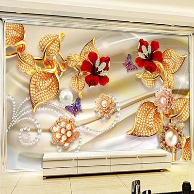 3D Stereo Tapete Schmuck Blumen Wandbild Wohnzimmer TV Sofa Luxus Heimdekor Wandpapiere für Wände
