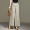 Women's Plus Size High Waist Cotton Linen Wide Leg Cropped Pants - Summer Loose Fit