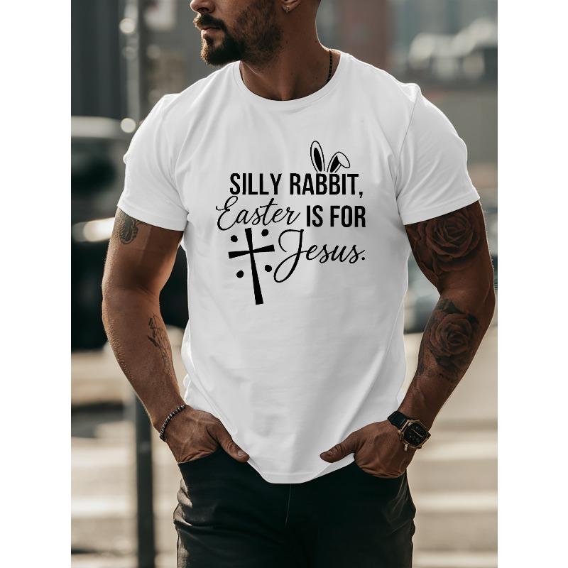 European size [Silly Rabbit Men's T-Shirt] Silly Rabbit Easter Is for Jesus Men's Summer Short-Sleeved T-Shirts - Printed Casual Round Neck Tops