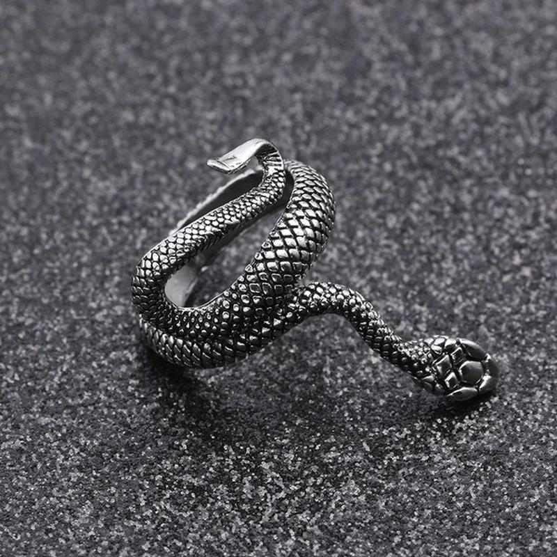 1PC Adjustable Vintage Silver Snake Ring for Men Women Fashion Punk Hip Hop Party Cosplay JewelryGood product