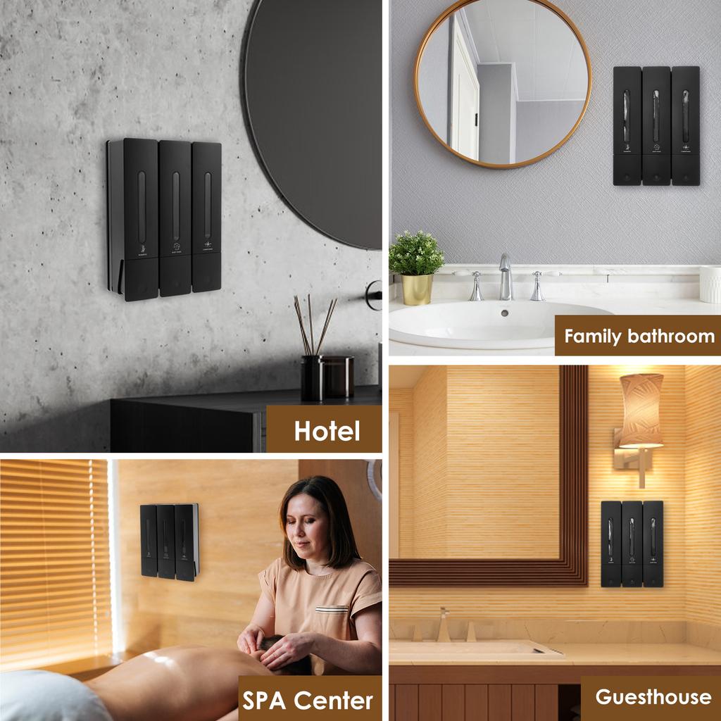 Flüssigseifenspender Ohne Bohren Wandmontiert Dreifacher Dusch-Shampoo- und Conditioner-Spender für Zuhause Hotel Badezimmerzubehör