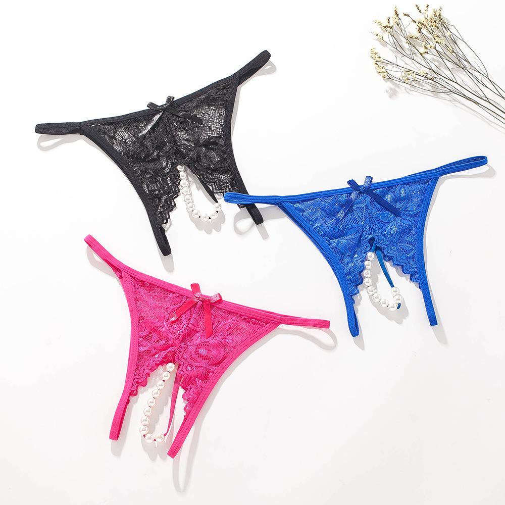 Women's Panties Erotic Underwear Sexy Lace Open Crotch Pearl Rubbing Clitoris Stimulation Low Waist G-String Thong Sexy Lingerie