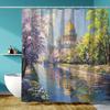 1pc High Quality Polyester Shower Curtain - Fantasy Riverside Castle Scenery Digital Printing, Bathroom Shower Curtain Set