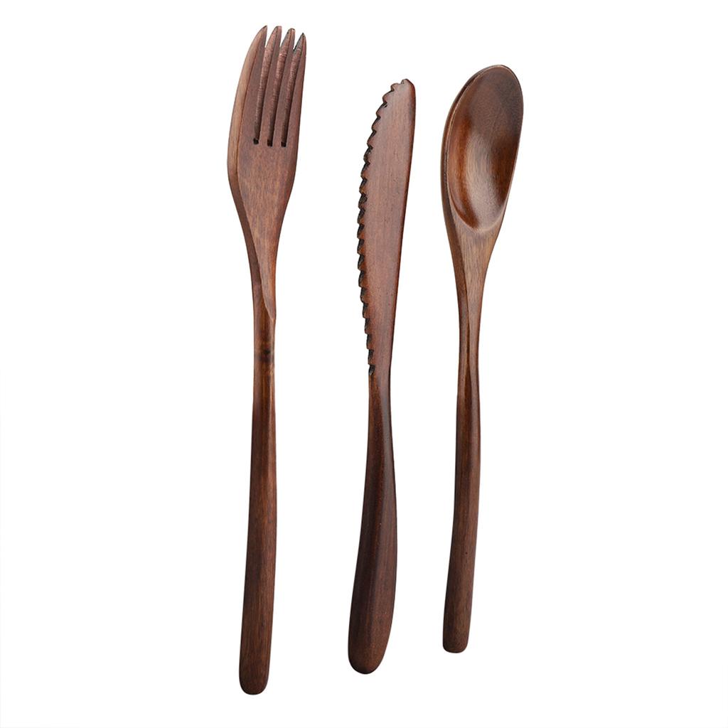 Wiederverwendbares Geschirrset aus Holz im japanischen Stil (Messer & Gabel & Löffel Nur)