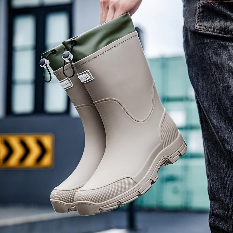 Rain Boots for Men Gum Fishing Non-slip Man Shoes Cheap Middle Tube Water Shoes Outdoor Wear-resistant Garden Outdoor Work Shoes