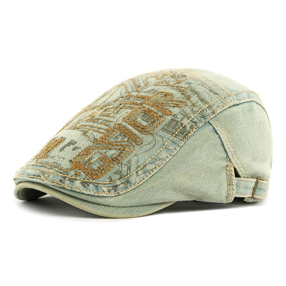 

Embroidered Denim Cotton Beret Women British Vintage Progressive Cap Men Cap Painter s Cap хаки