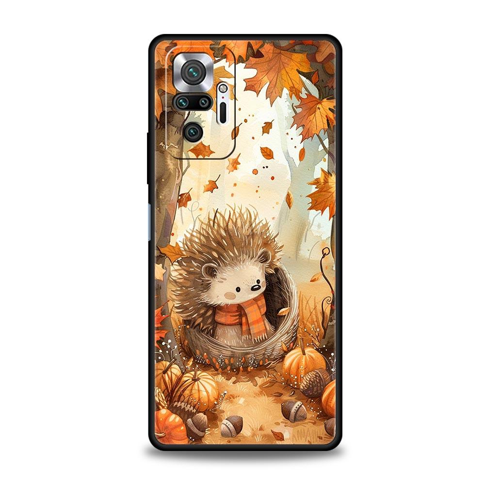 Autumn Cute Hedgehog Design Phone Case For Xiaomi Redmi Note 14 13 5G 10 11 12 Pro Plus 4G 14C 13C 12C 10C Black Cover