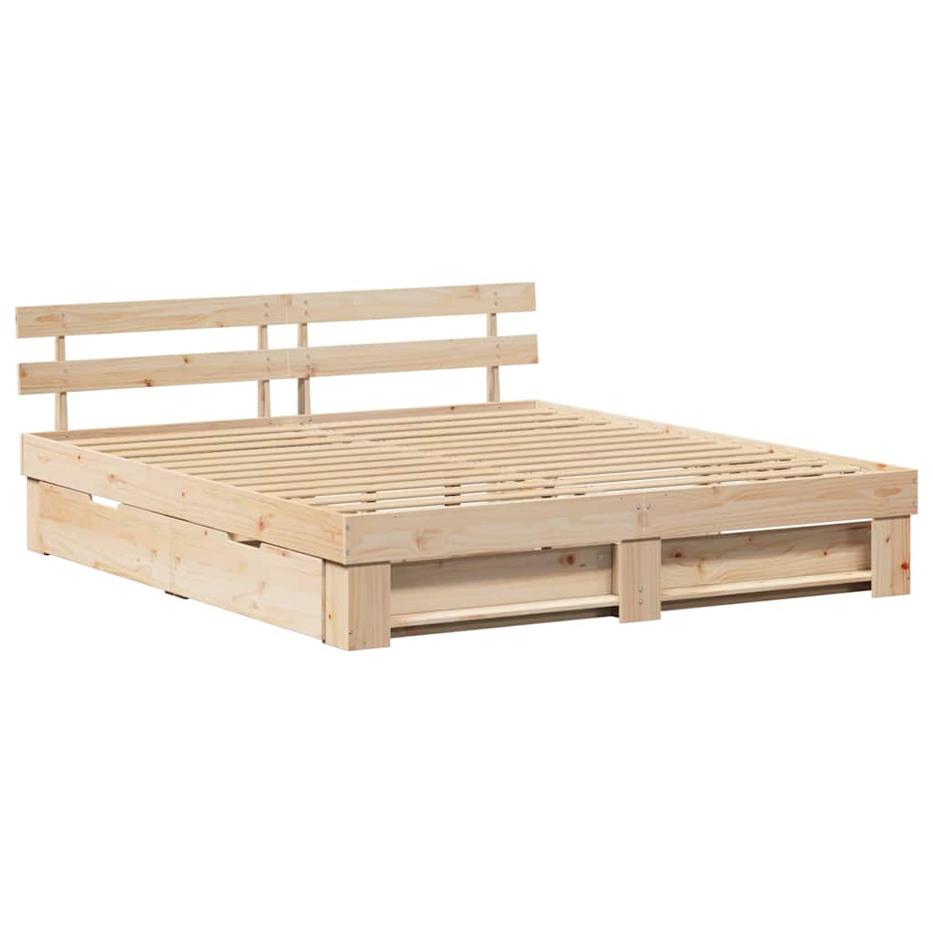 Bed Frame with Headboard Brown 180 x 200 cm Solid Pine Wood