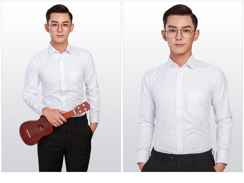 Męska koszula z długim rękawem Golden Shield w białe paski, o luźnym kroju, biznesowa, formalna, zapinana na guziki