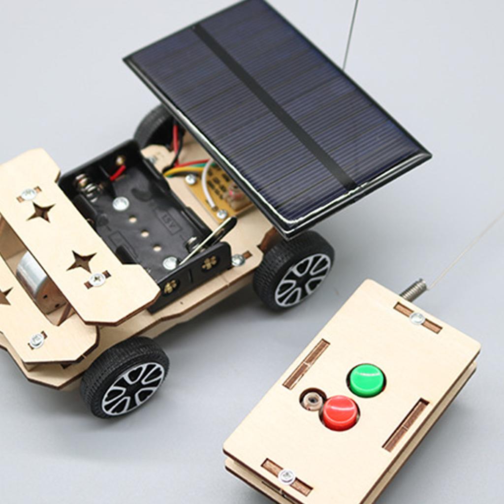 Solar Wireless Remote Control Car Model DIY Wooden Kid Electric Motor Building Project for