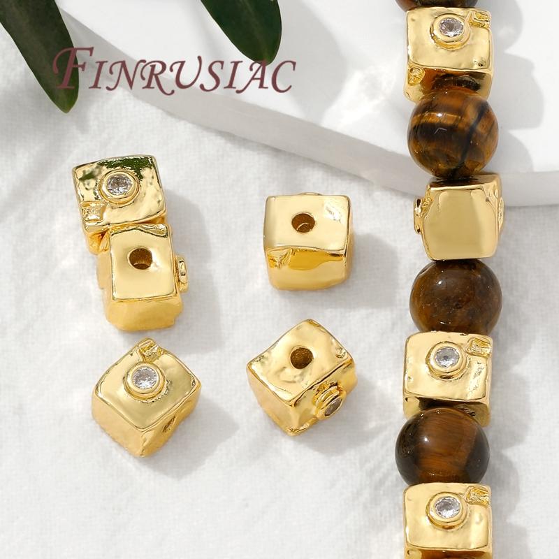 8mm Čtvercové Distanční Korálky Náramky Pozlacené 18K Zlatem, Oddělovač Korálků, Šperky pro Náhrdelníky